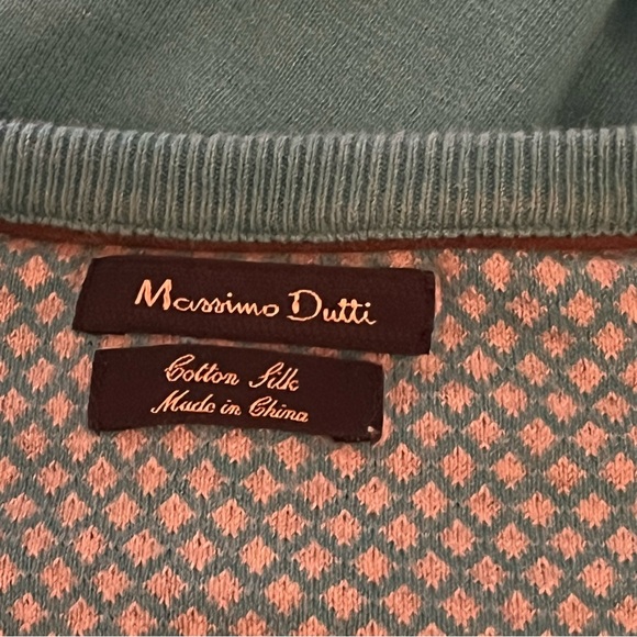 Massimo Dutti Cotton- Silk Men’s Teal V-Neck Sweater Medium M - Picture 4 of 5